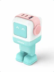 Сетевое зарядное устройство UGREEN UNO 65W USB-A+2xUSB-C Robot, розово-голубой