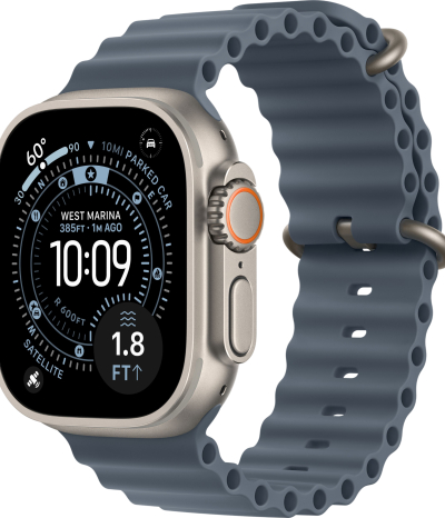 Apple Watch Ultra 3 49 мм, корпус из натурального титана, ремешок Ocean темно-синего цвета