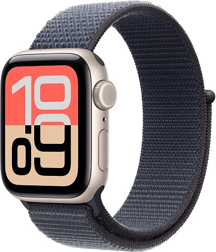 Apple Watch SE 3 Sport Loop 44 мм, «сияющая звезда», ремешок тёмно-синего цвета